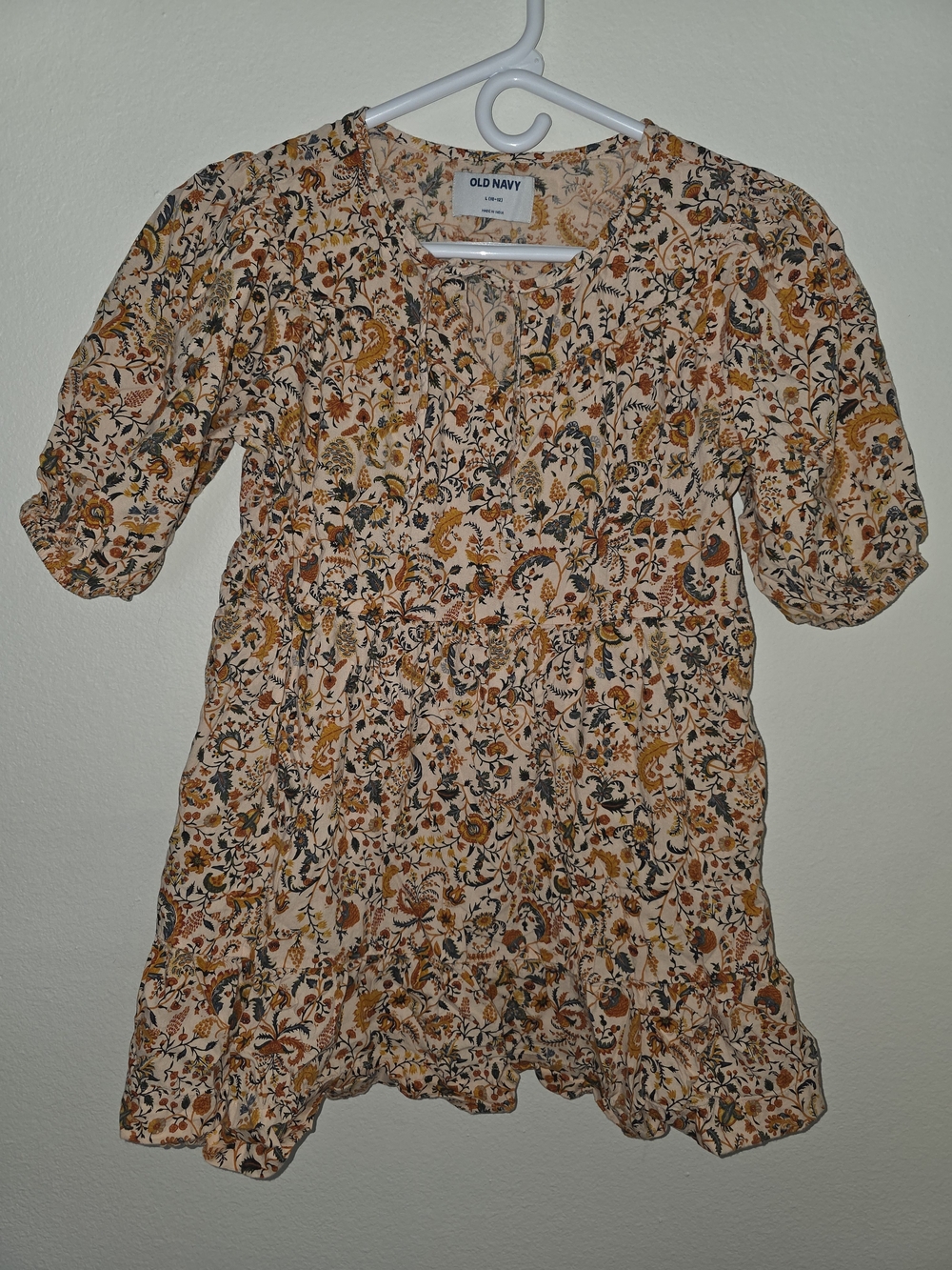 Old Navy Cream Floral Peasant Tunic with Warm Floral Print